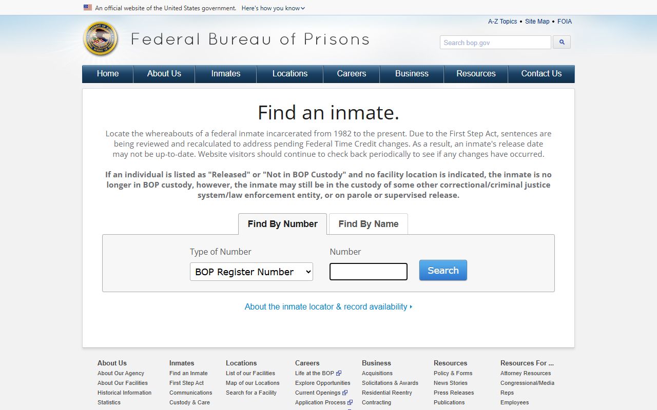 BOP inmate locator fields for federal custody outside Genesee County mugshots
