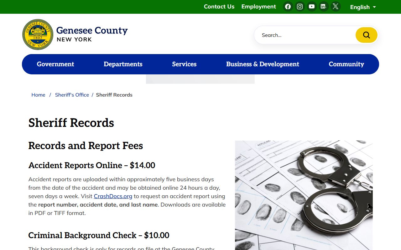 Genesee County Sheriff Records booking photo FOIL request page